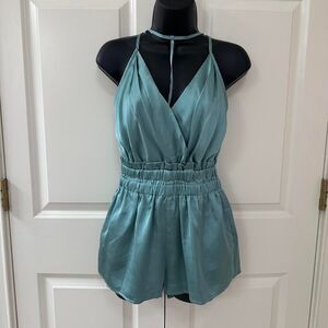Aqua/Teal Satin Playsuit Romper